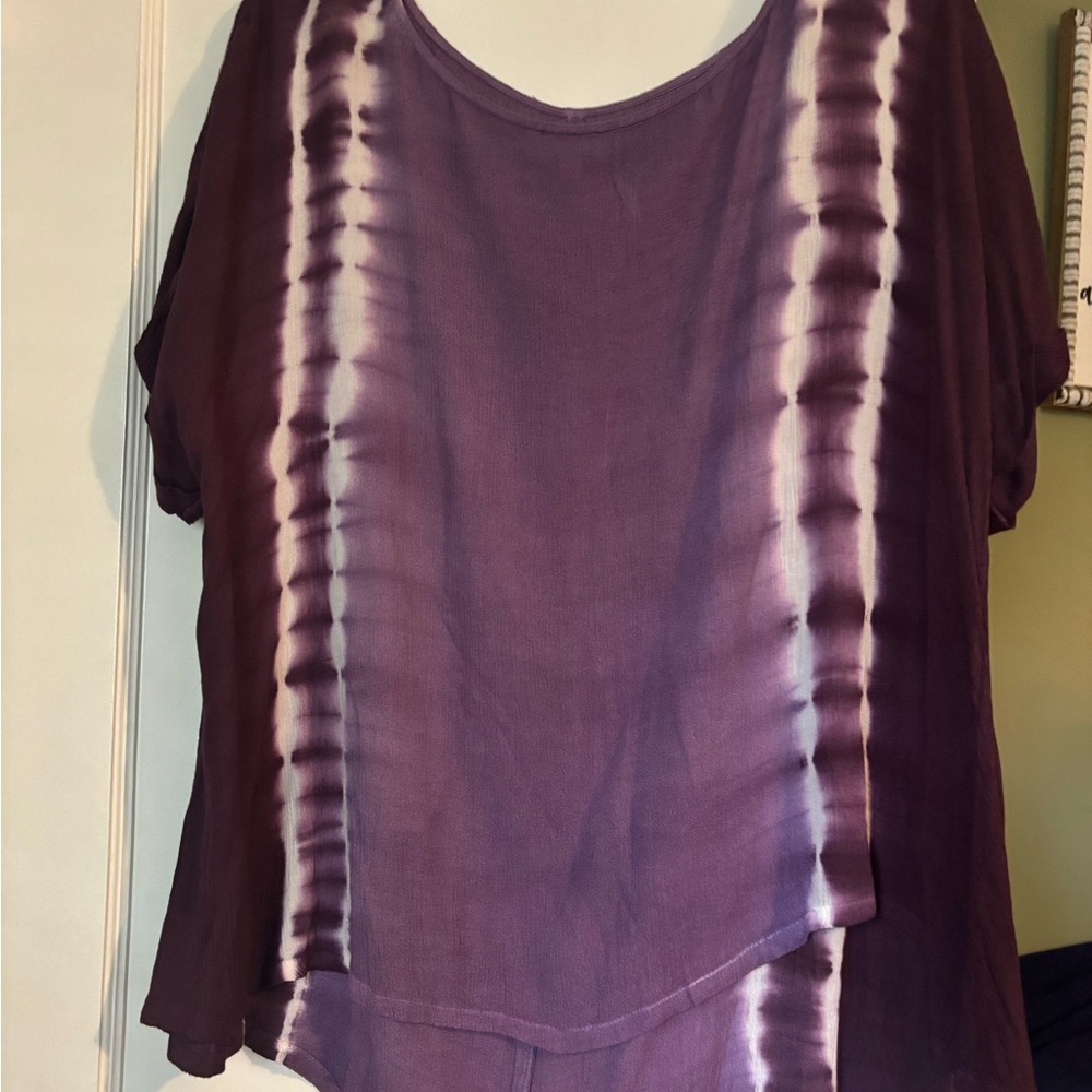 New Directions Purple and White Tie-Dye Blouse